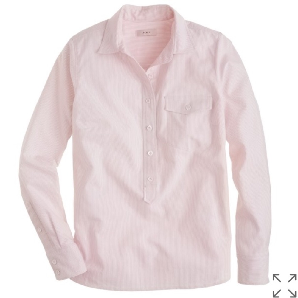 J. Crew Pink and White Striped Oxford Pullover